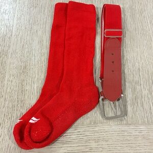 Mizuno Red Belt & Sof Sole Red Youth Socks. Softball. Baseball.